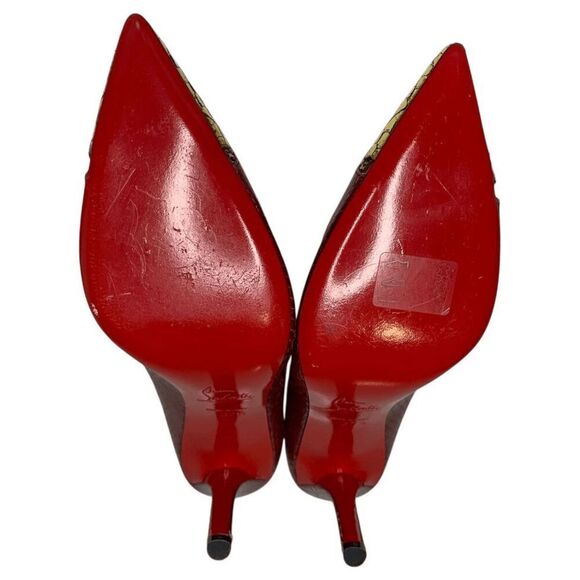 Christian Louboutin Snakeskin Embossed Cutout Pump EU 37.5 US 7.5 Red High Heels - Picture 9 of 12